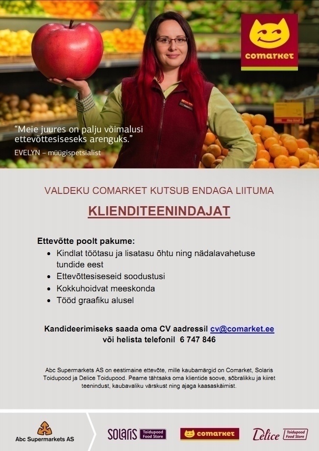 Abc Supermarkets AS KLIENDITEENINDAJA Valdeku Comarketisse