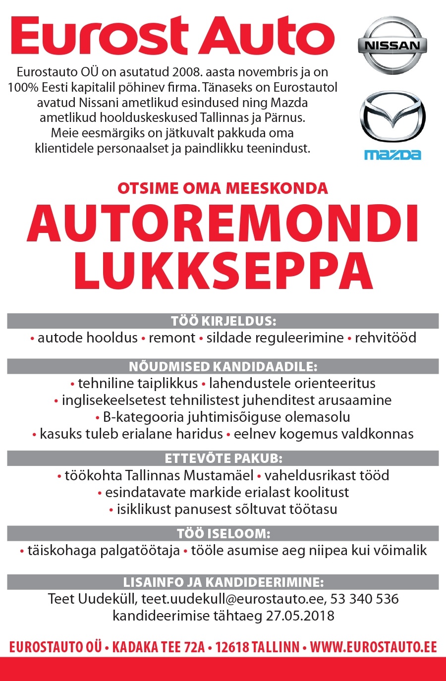 Eurostauto OÜ Autoremondi lukksepp