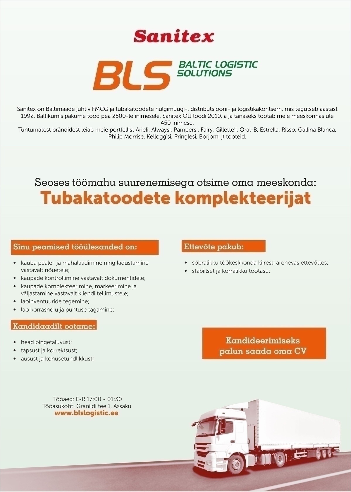 BALTIC LOGISTIC SOLUTIONS OÜ Tubakatoodete komplekteerija