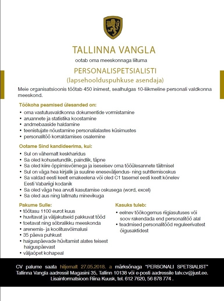 Tallinna Vangla Personalispetsialist