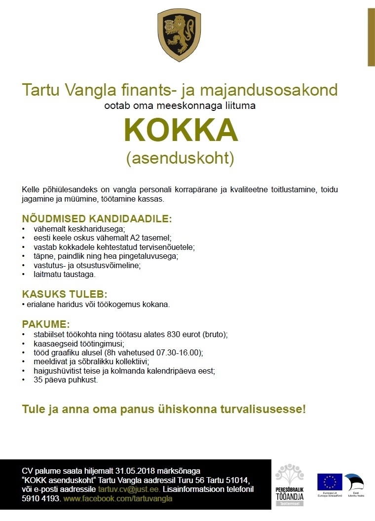 Tartu Vangla Kokk (asenduskoht)