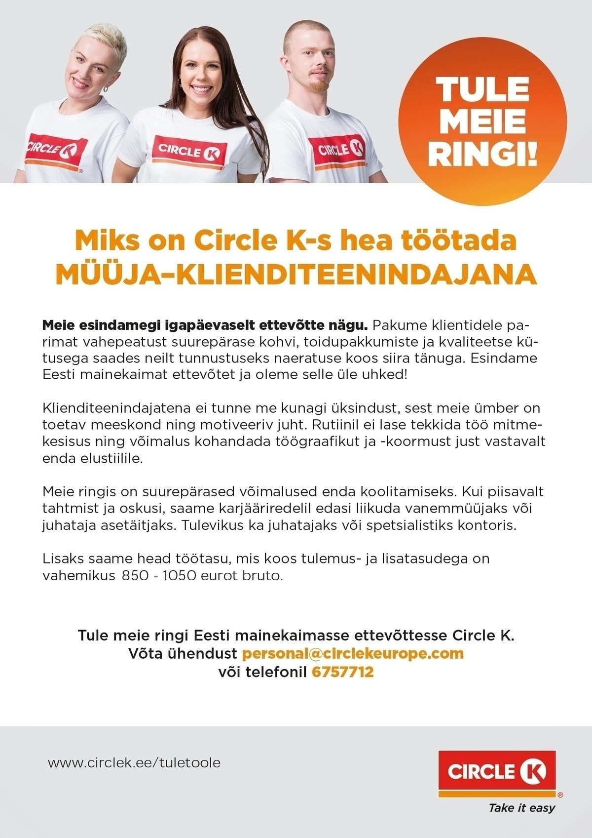 Circle K Eesti AS Müüja-klienditeenindaja Järve ja Nõmme (Järve keskuse kõrval) teenindusjaamadesse
