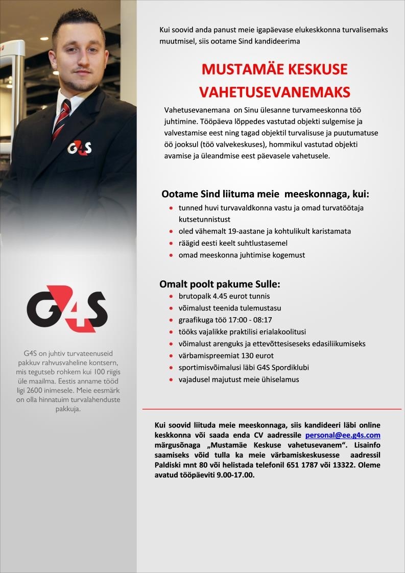 AS G4S Eesti Mustamäe Keskuse vahetusevanem