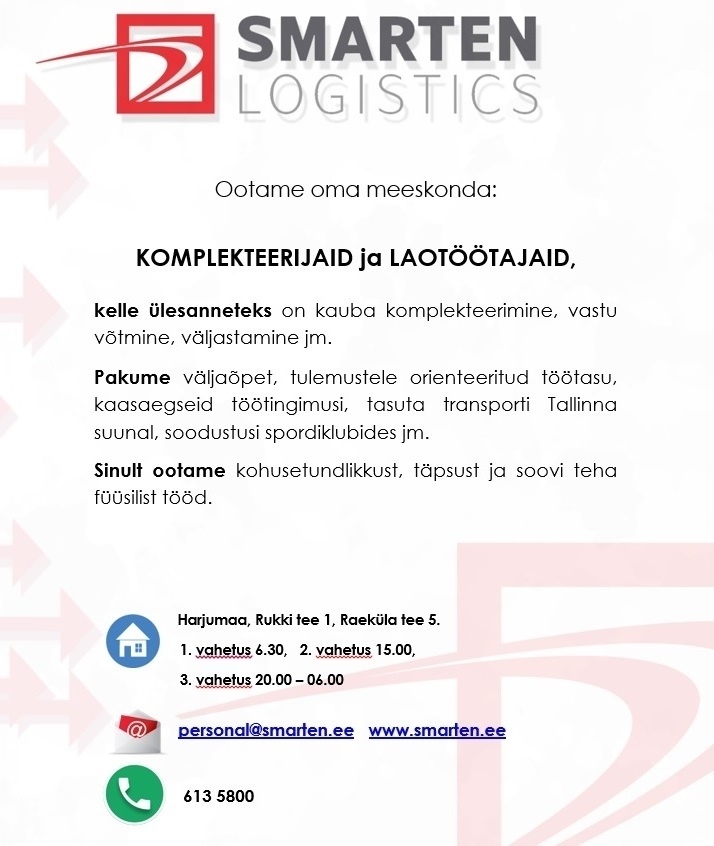 Smarten Logistics AS Komplekteerijad-laotöölised