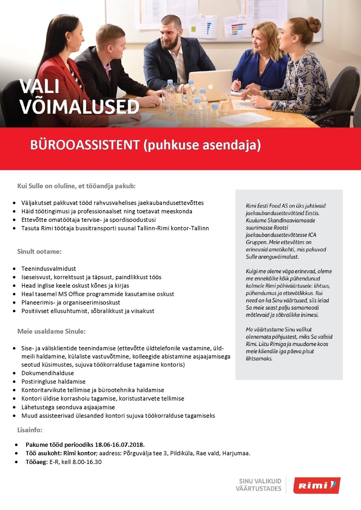 Rimi Eesti Food AS Bürooassistent (puhkuse asendaja)