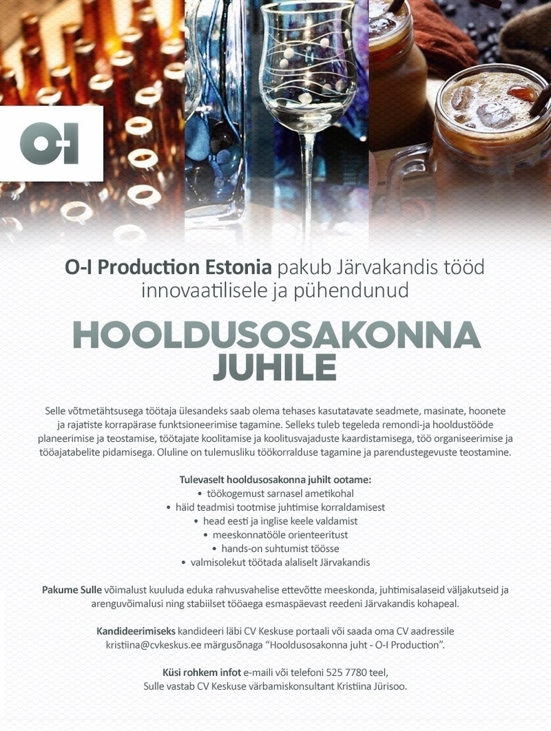 O-I PRODUCTION ESTONIA AS Hooldusosakonna juht (O-I Production Estonia)