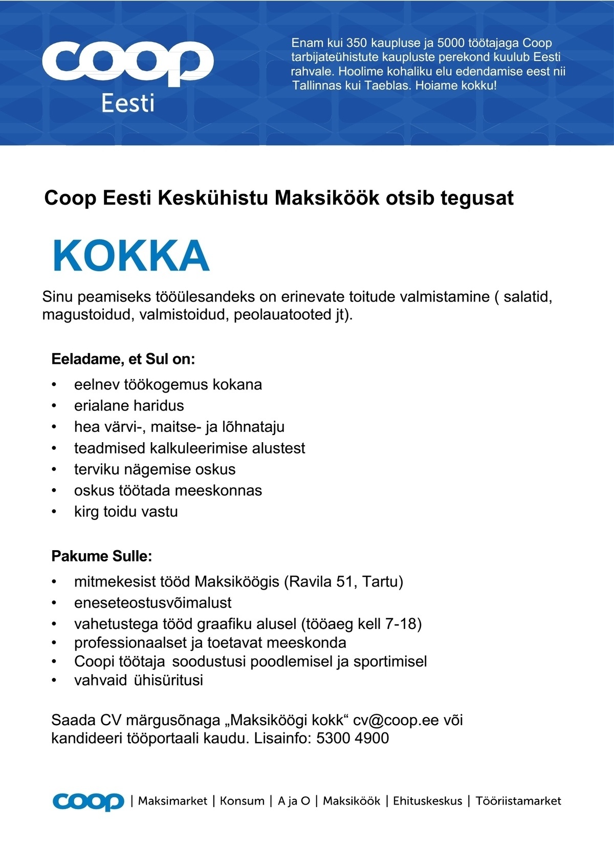 Coop Eesti Keskühistu Kokk (Maksiköök)