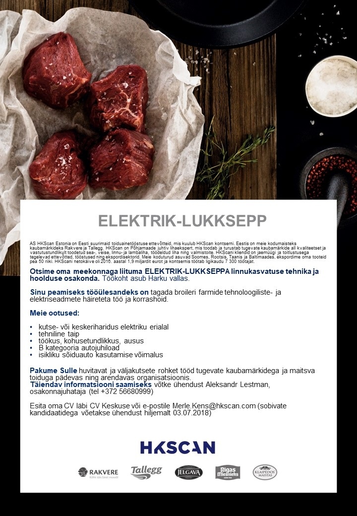 HKScan Estonia AS Elektrik-lukksepp