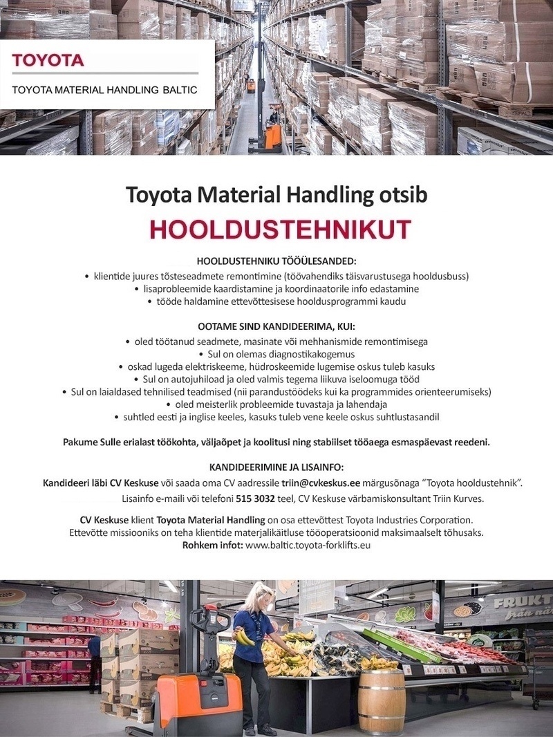 Toyota Material Handling Baltic Eesti filiaal Hooldustehnik (Toyota Material Handling)