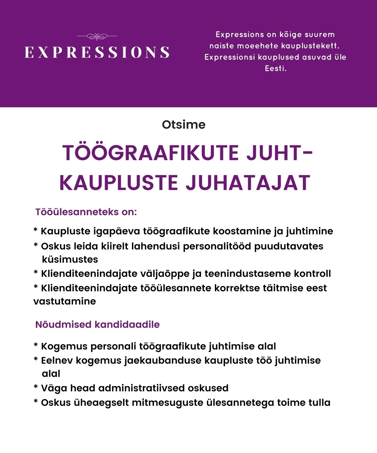 DADA GOPAL OÜ Töögraafikute juht - kaupluste juhataja