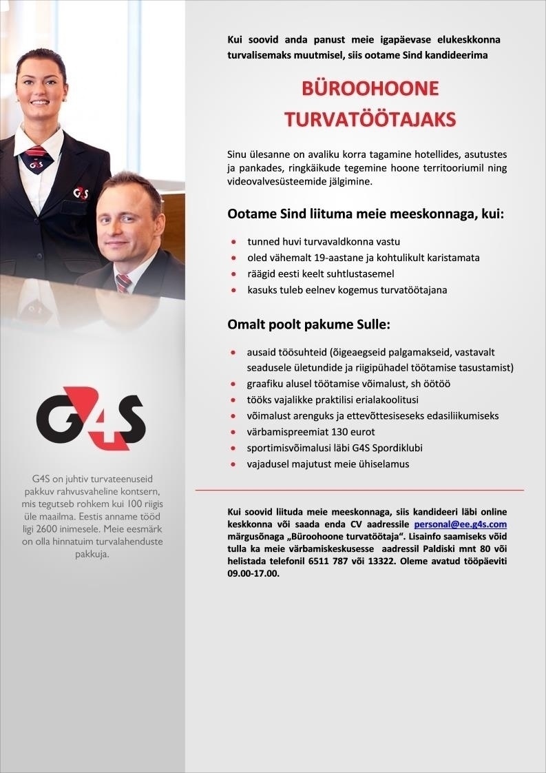 AS G4S Eesti Büroohoone turvatöötaja