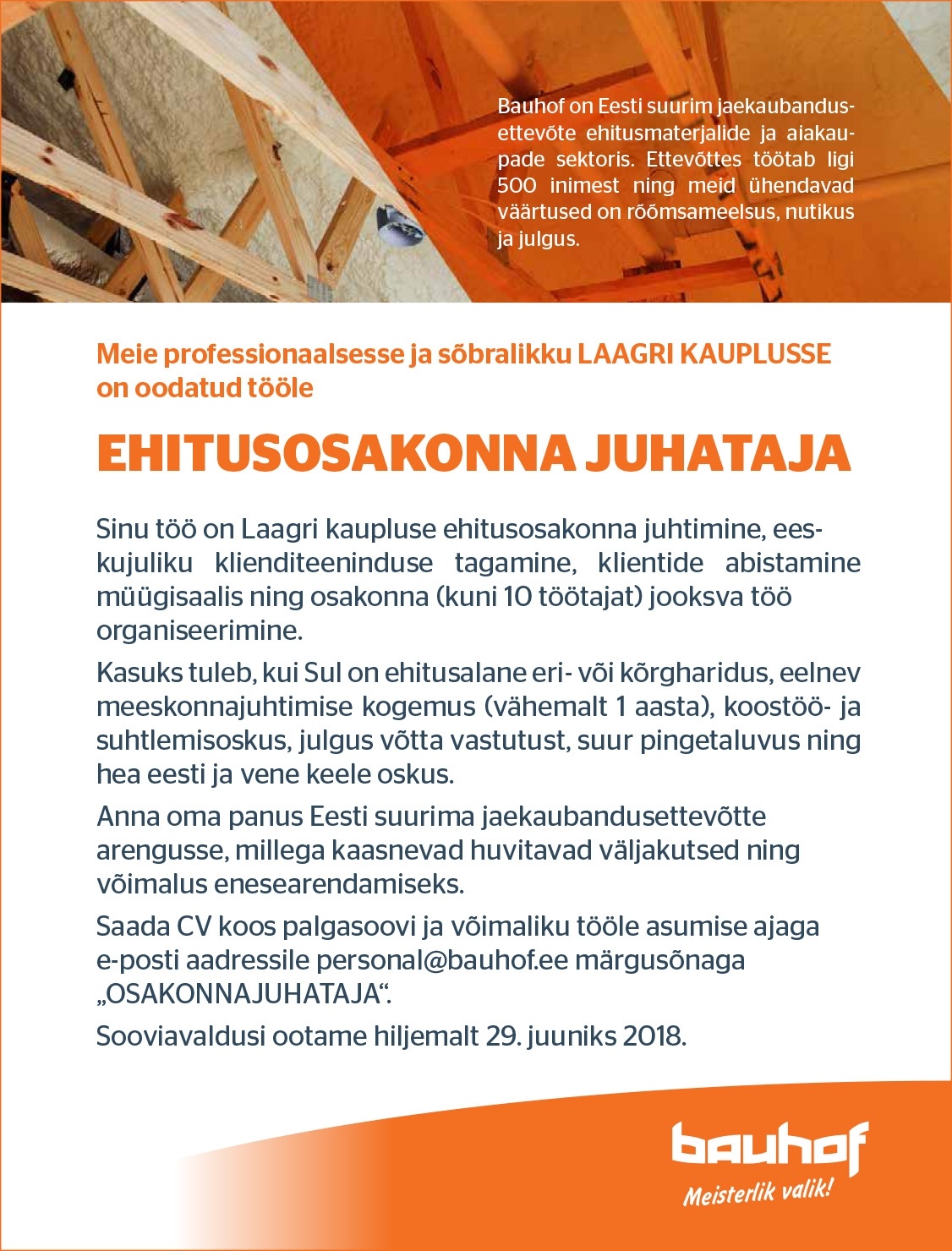 Bauhof Group AS Laagri kaupluse ehitusosakonna juhataja