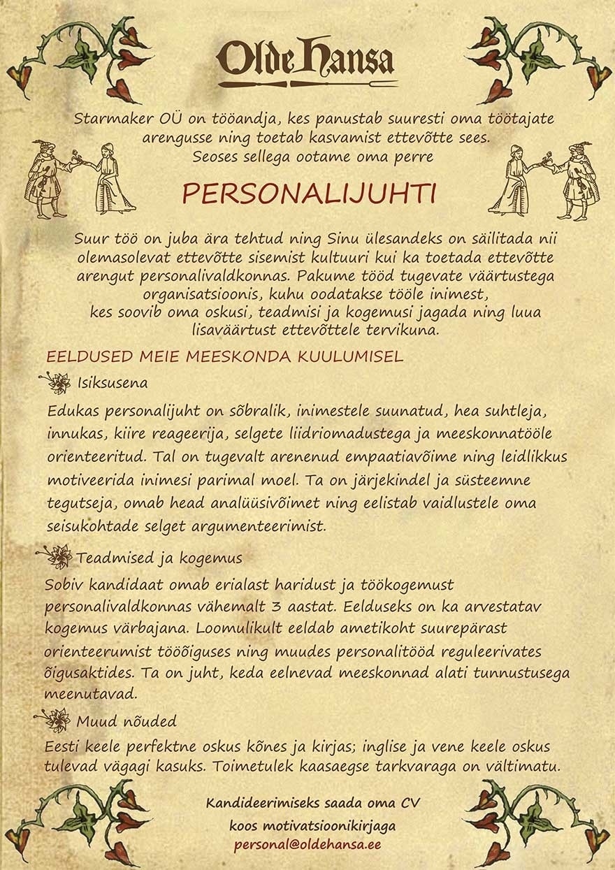 Starmaker OÜ Personalijuht