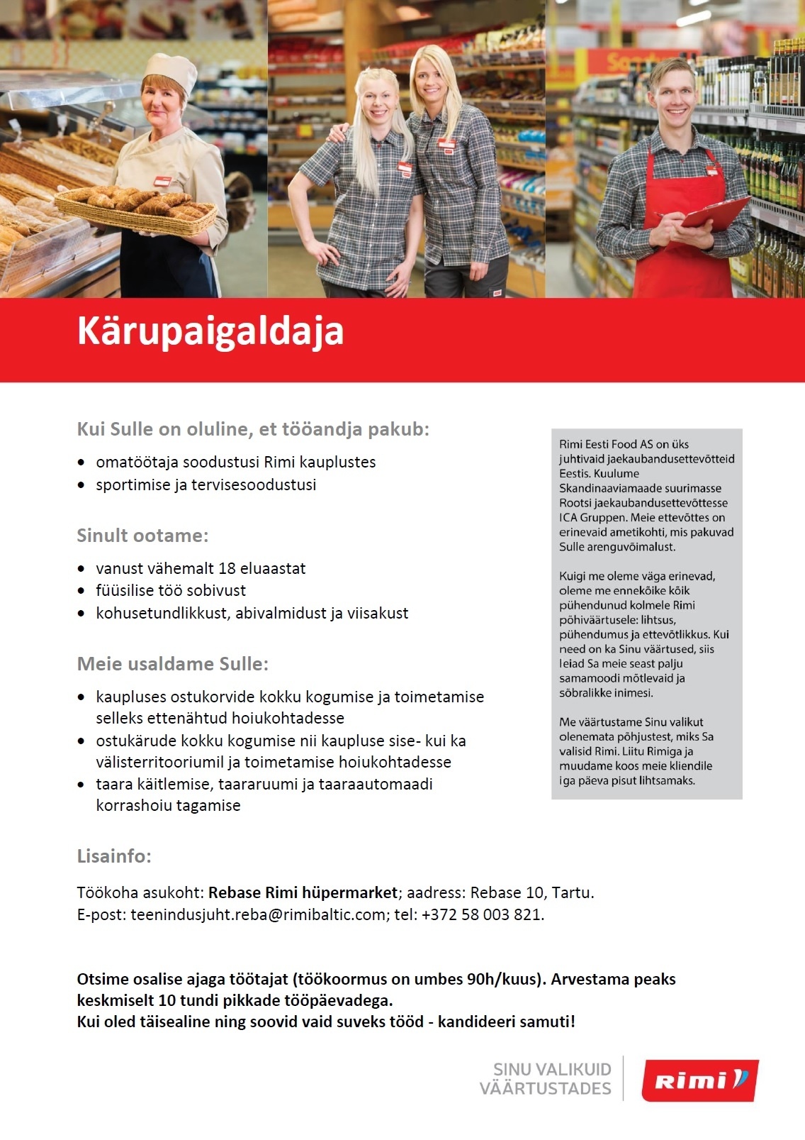Rimi Eesti Food AS Osalise tööajaga kärupaigaldaja - Rebase Rimi hüpermarket