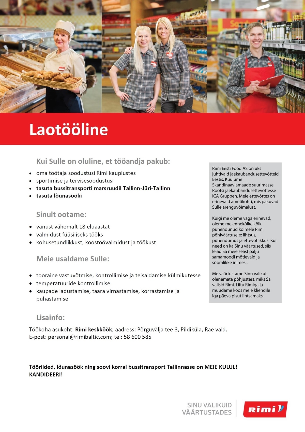 Rimi Eesti Food AS Laotööline - Rimi Keskköök