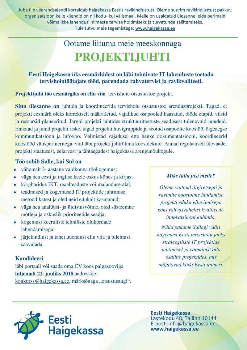 Eesti Haigekassa Projektijuht