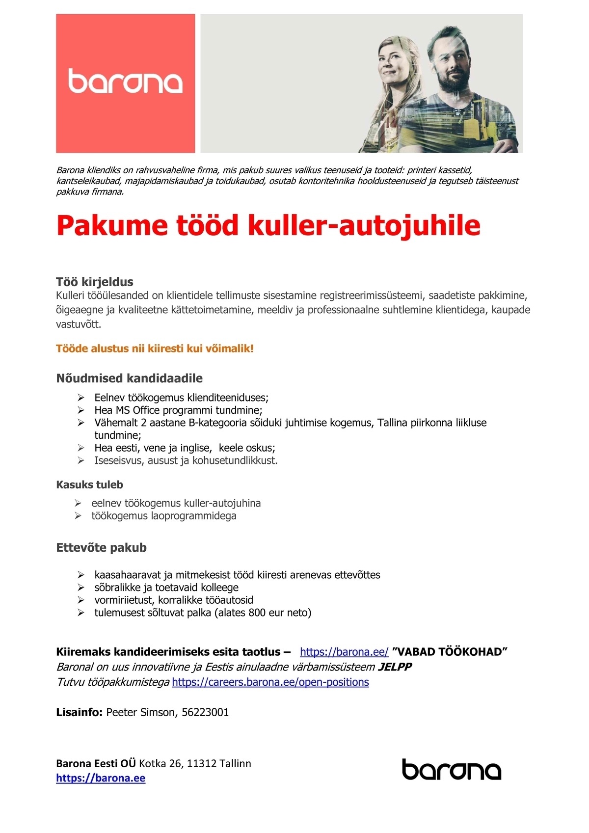 Barona Eesti OÜ Kuller-autojuht