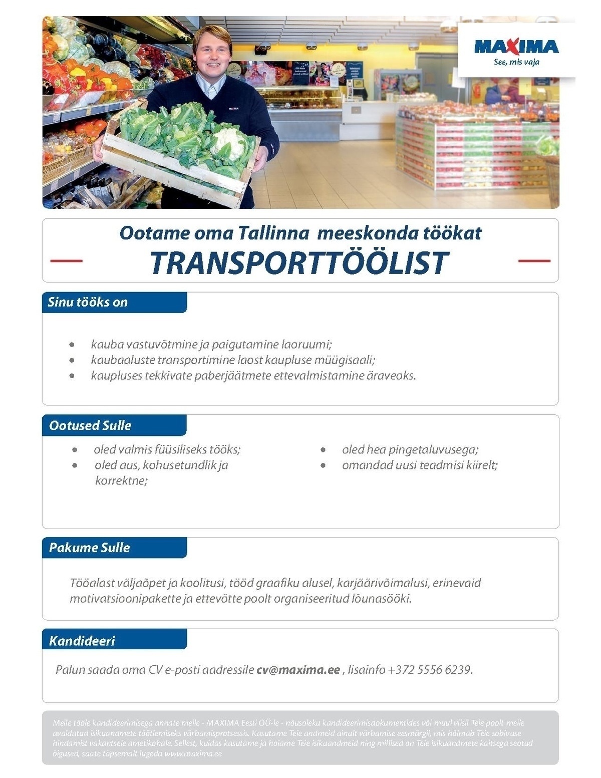 Maxima Eesti OÜ Transporditööline