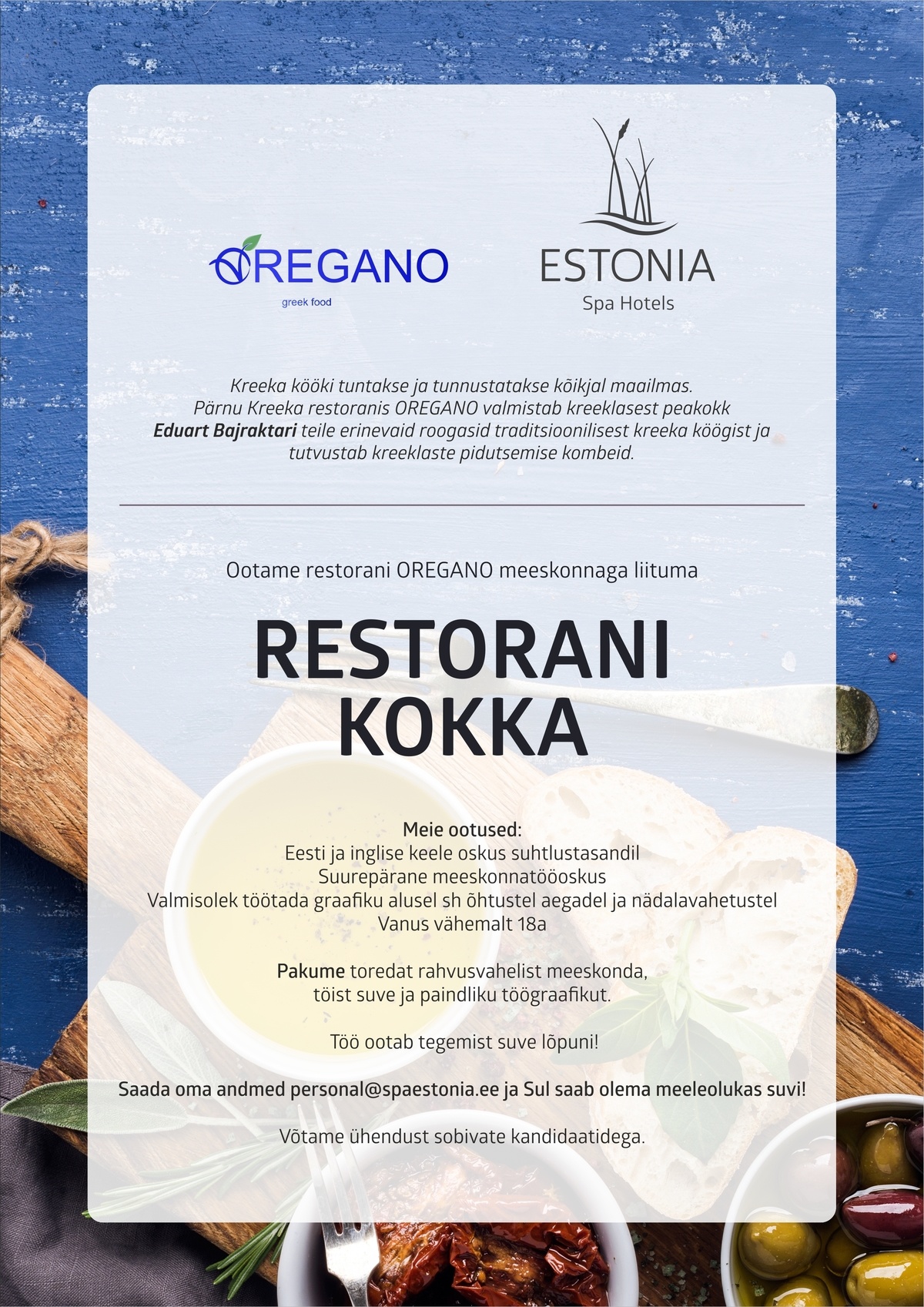 Estonia Spa Hotels AS Kokk