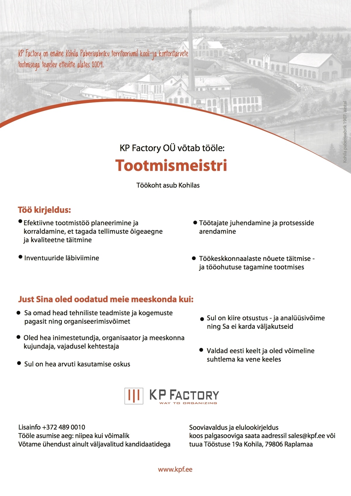 KP Factory OÜ Tootmismeister
