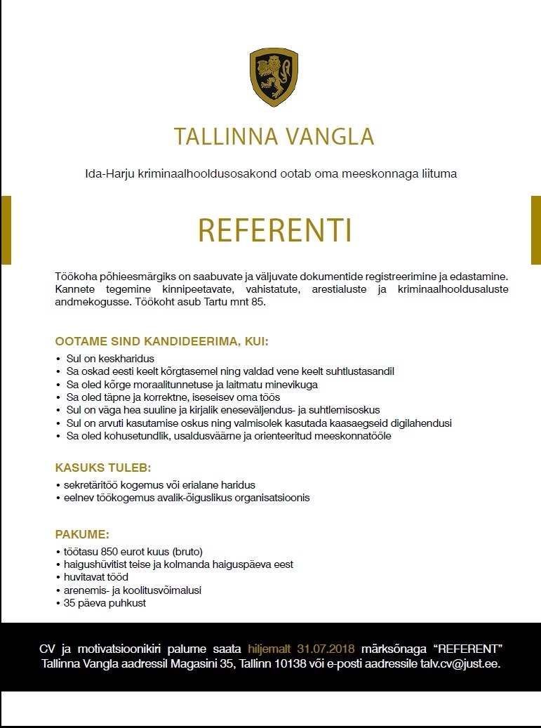 Tallinna Vangla Ida-Harju kriminaalhooldusosakonna referent