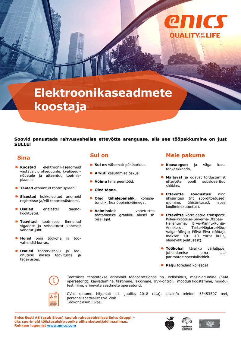 Enics Eesti AS Elektroonikaseadmete koostaja