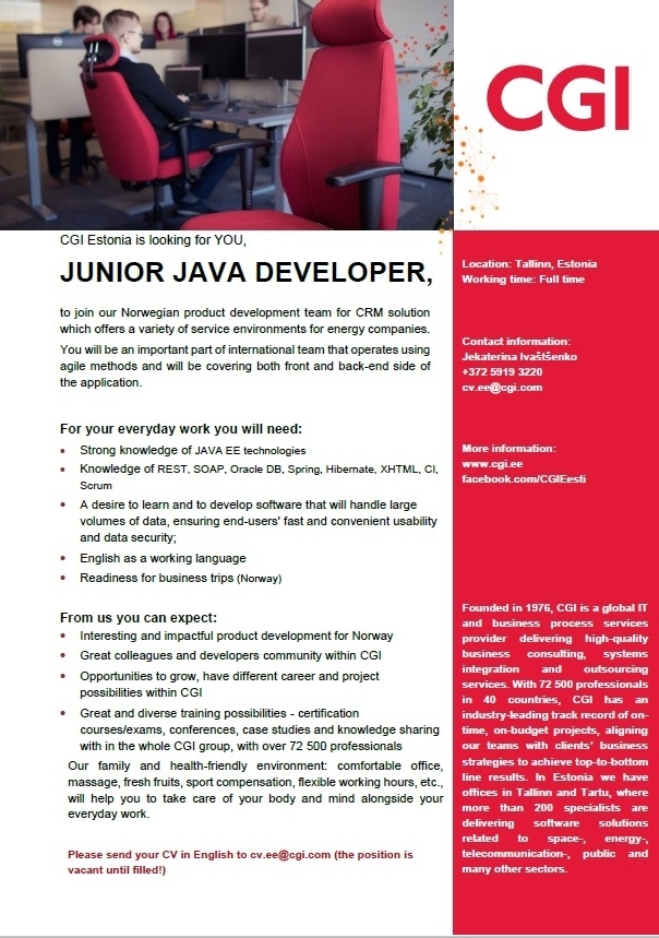 AS CGI Eesti Junior Java developer