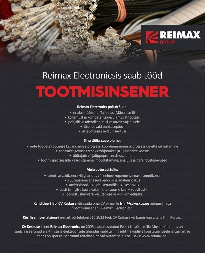 Reimax Electronics OÜ Tootmisinsener (Reimax Electronics)