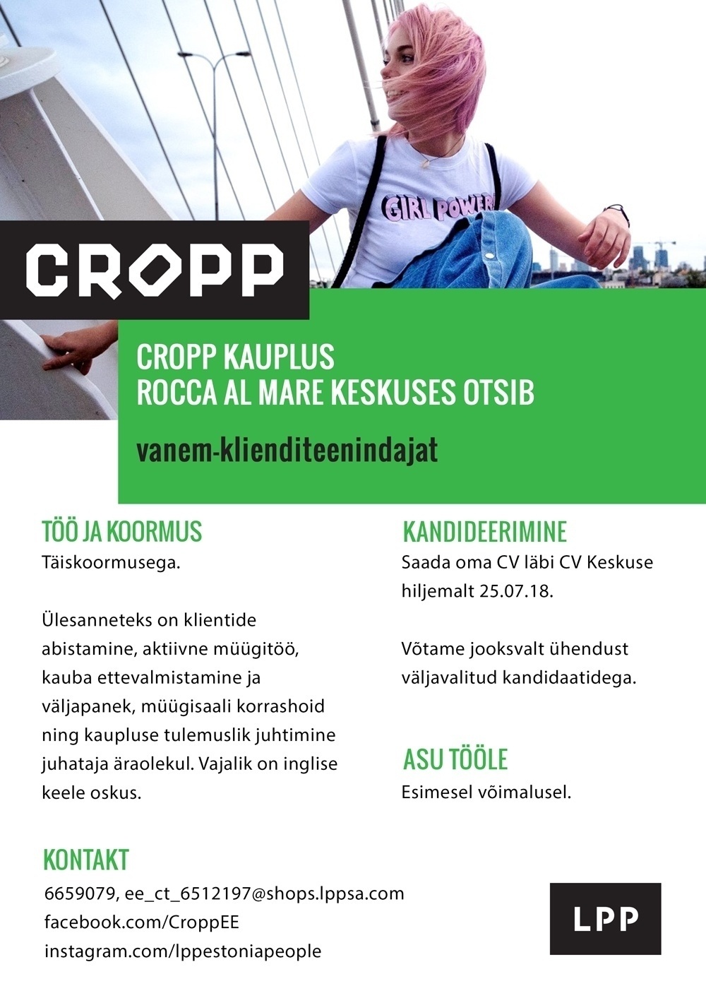 LPP Estonia OÜ Vanem-klienditeenindaja CROPP kaupluses Rocca al Mare keskuses