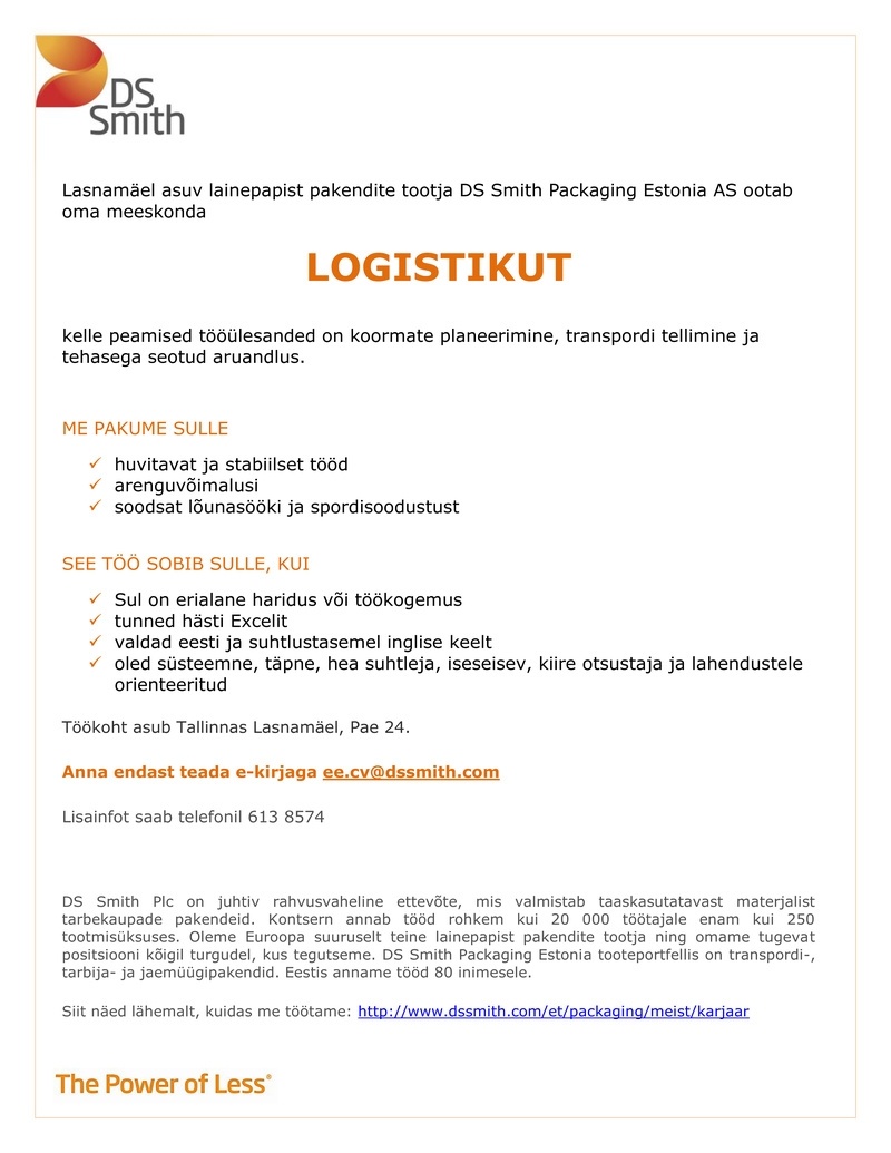 DS Smith Packaging Estonia AS Logistik