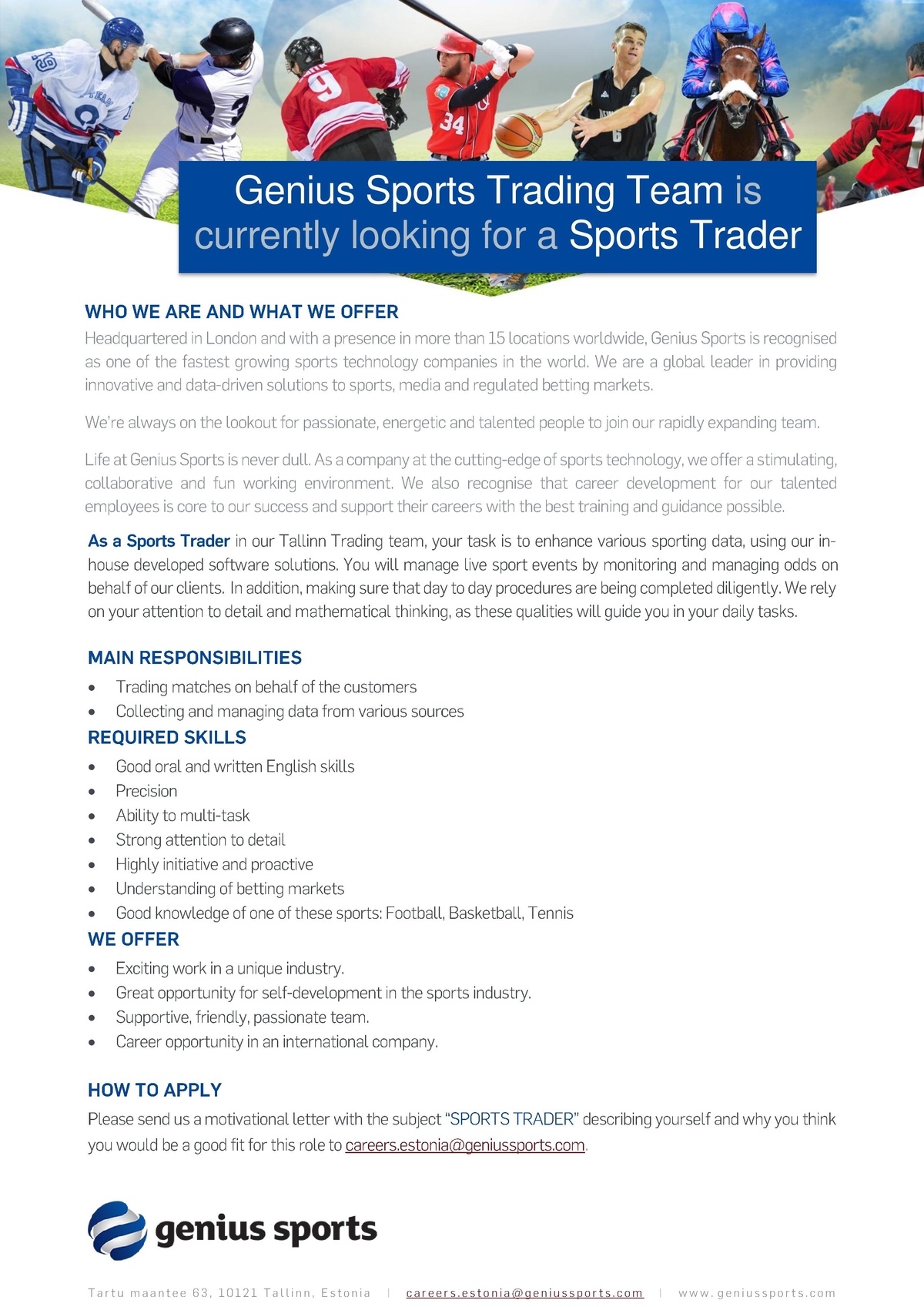 GENIUS SPORTS SERVICES EESTI OÜ SPORTS TRADER (FULL-TIME)