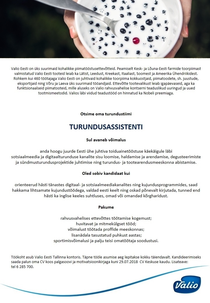Valio Eesti AS Turundusassistent