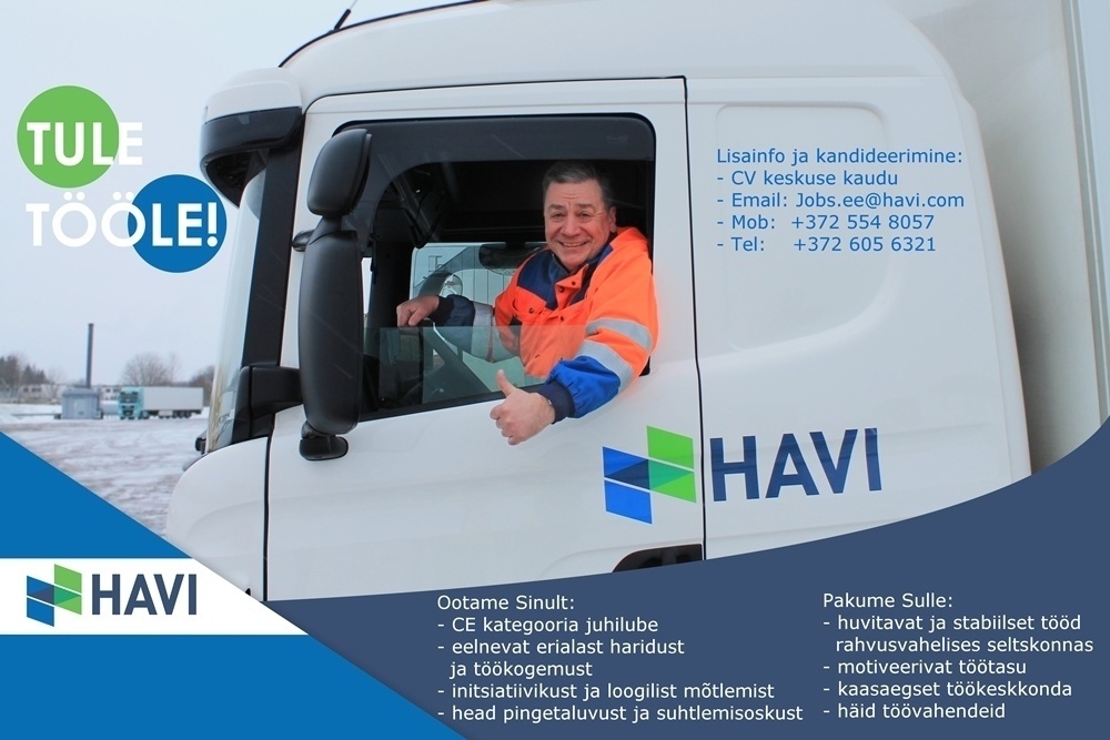 HAVI Logistics OÜ CE kategooria autojuht-ekspediitor