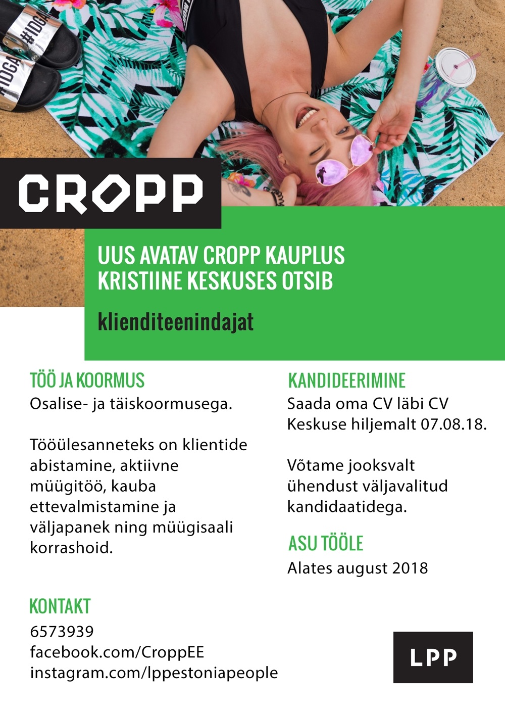 LPP Estonia OÜ Klienditeenindaja (täis- ja osaline koormus) avatavasse CROPP kauplusesse Kristiine keskuses