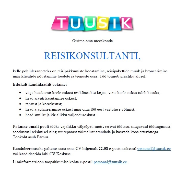 TUUSIK OÜ Reisikonsultant