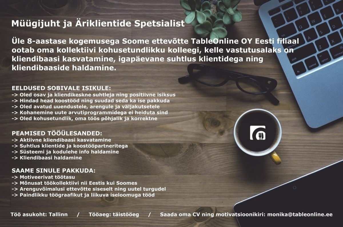 TableOnline Finland OY Müügijuht ja äriklientide spetsialist