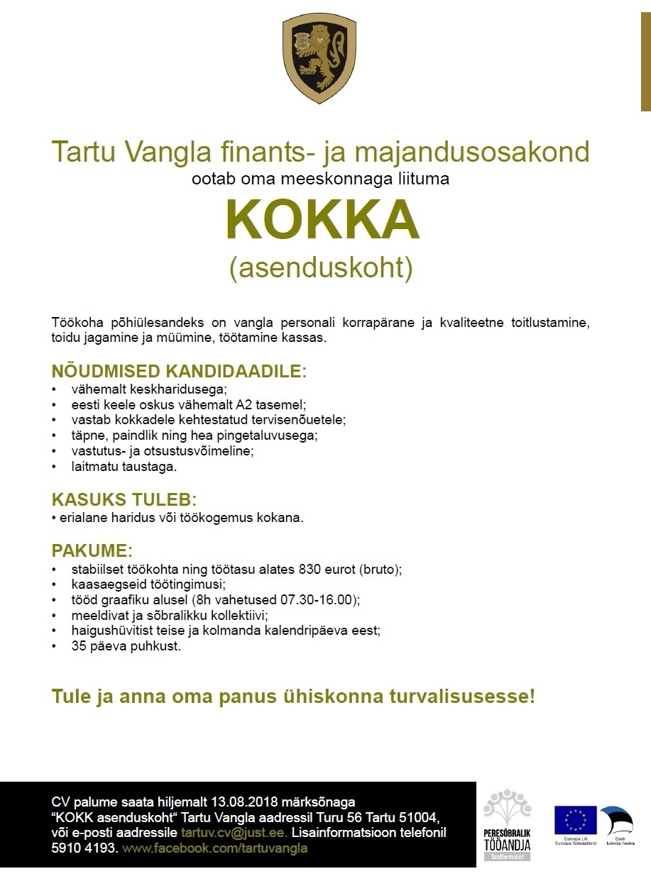 Tartu Vangla Kokk (asenduskoht)