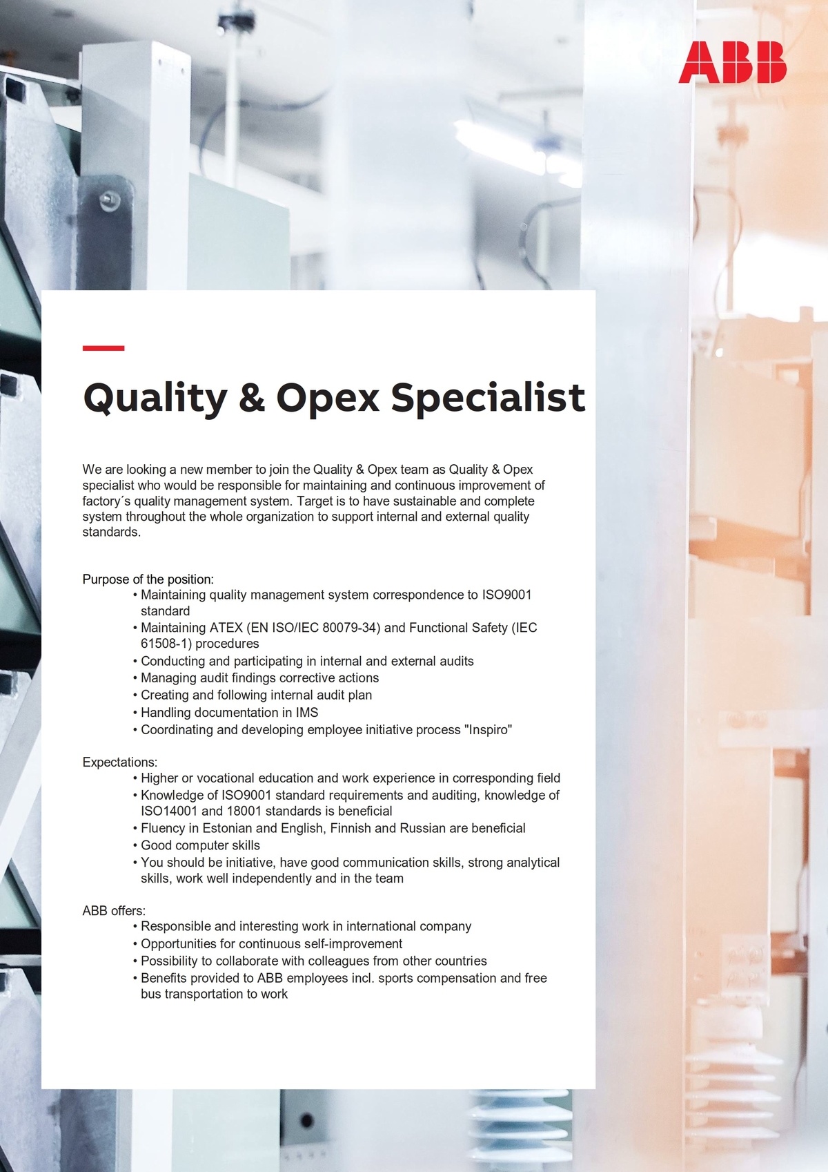 ABB AS Quality & Opex Specialist