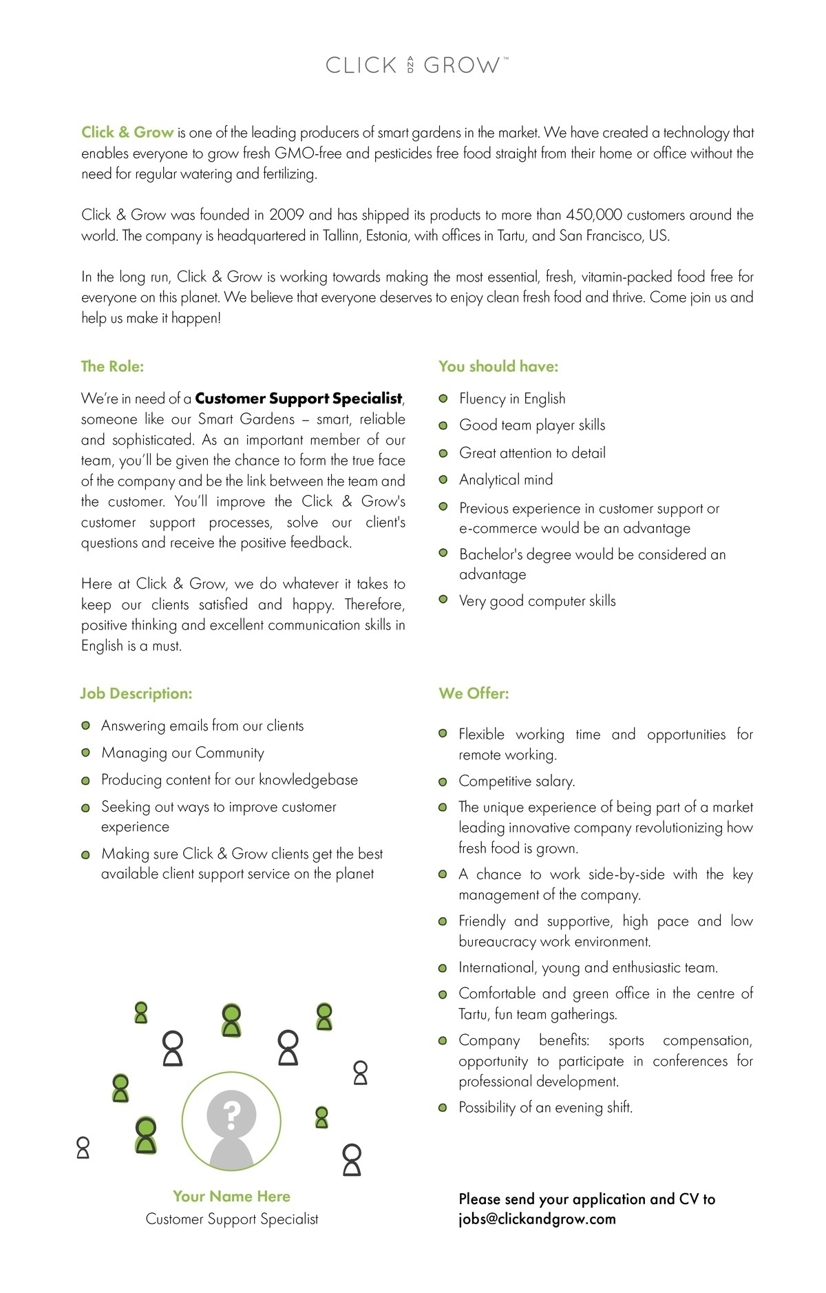 CLICK & GROW OÜ Customer Support Specialist