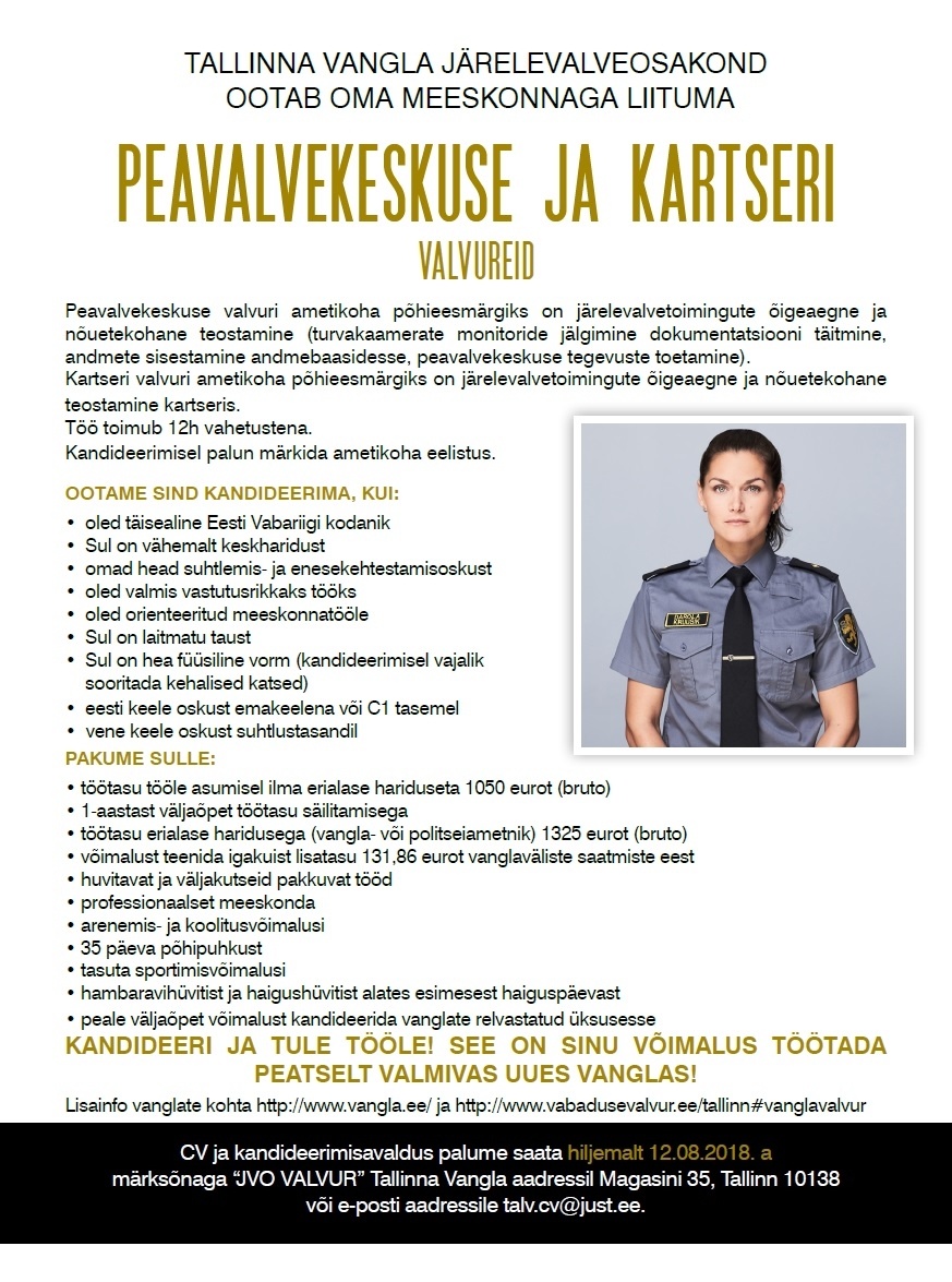 Tallinna Vangla Peavalvekeskuse ja kartseri valvur