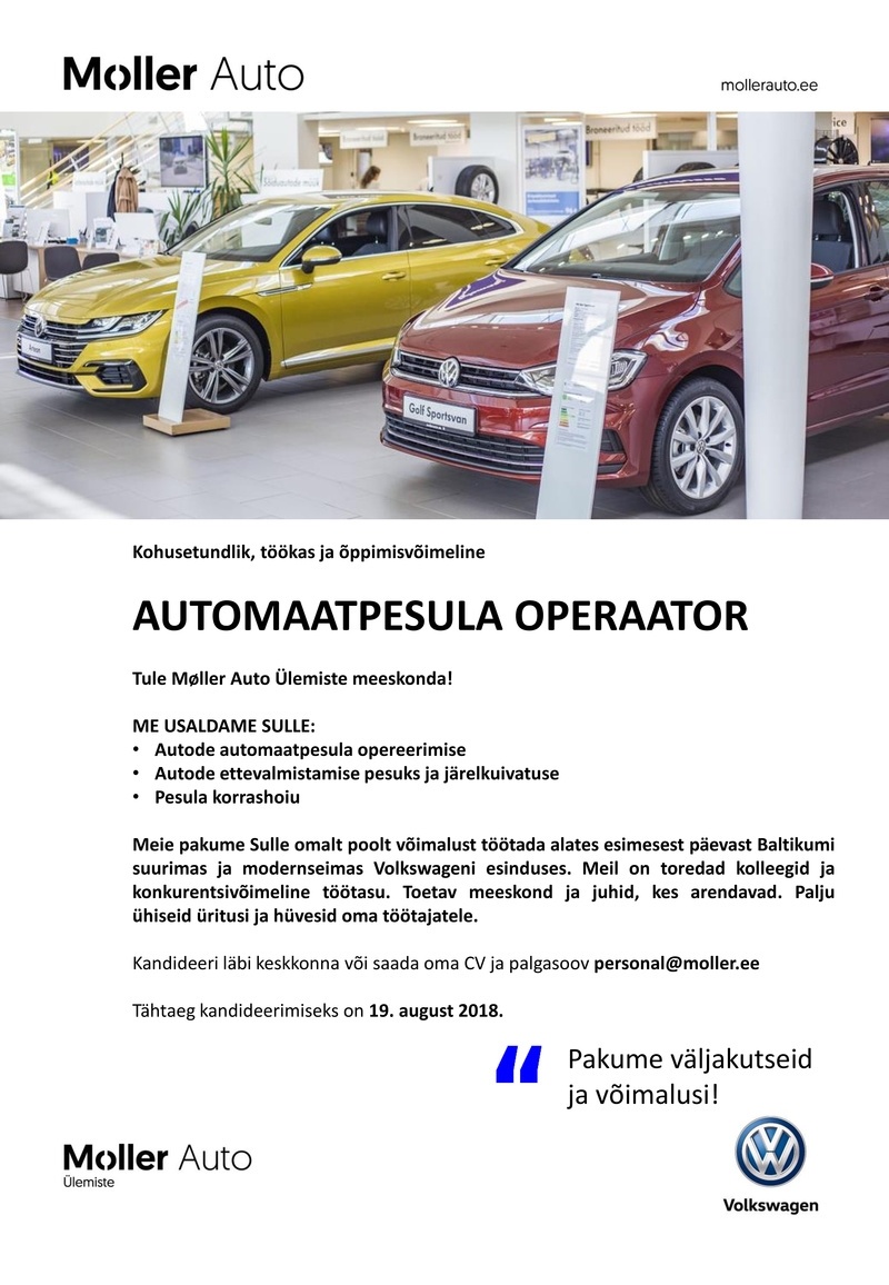 Møller Auto AUTOMAATPESULA OPERAATOR