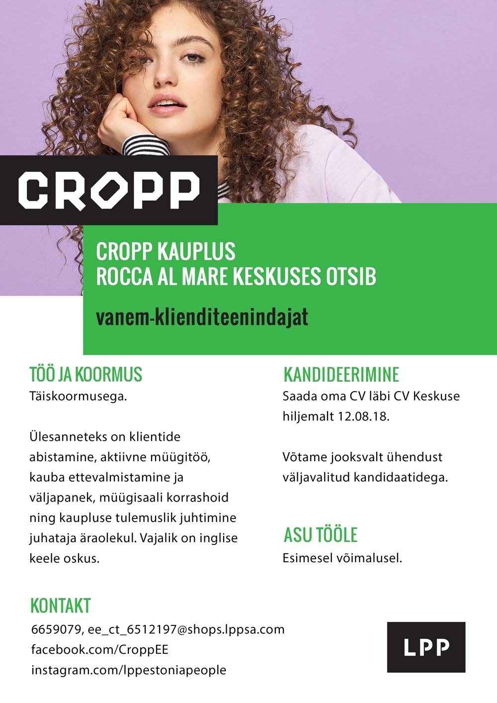 LPP Estonia OÜ Vanem-klienditeenindaja CROPP kaupluses Rocca al Mare keskuses