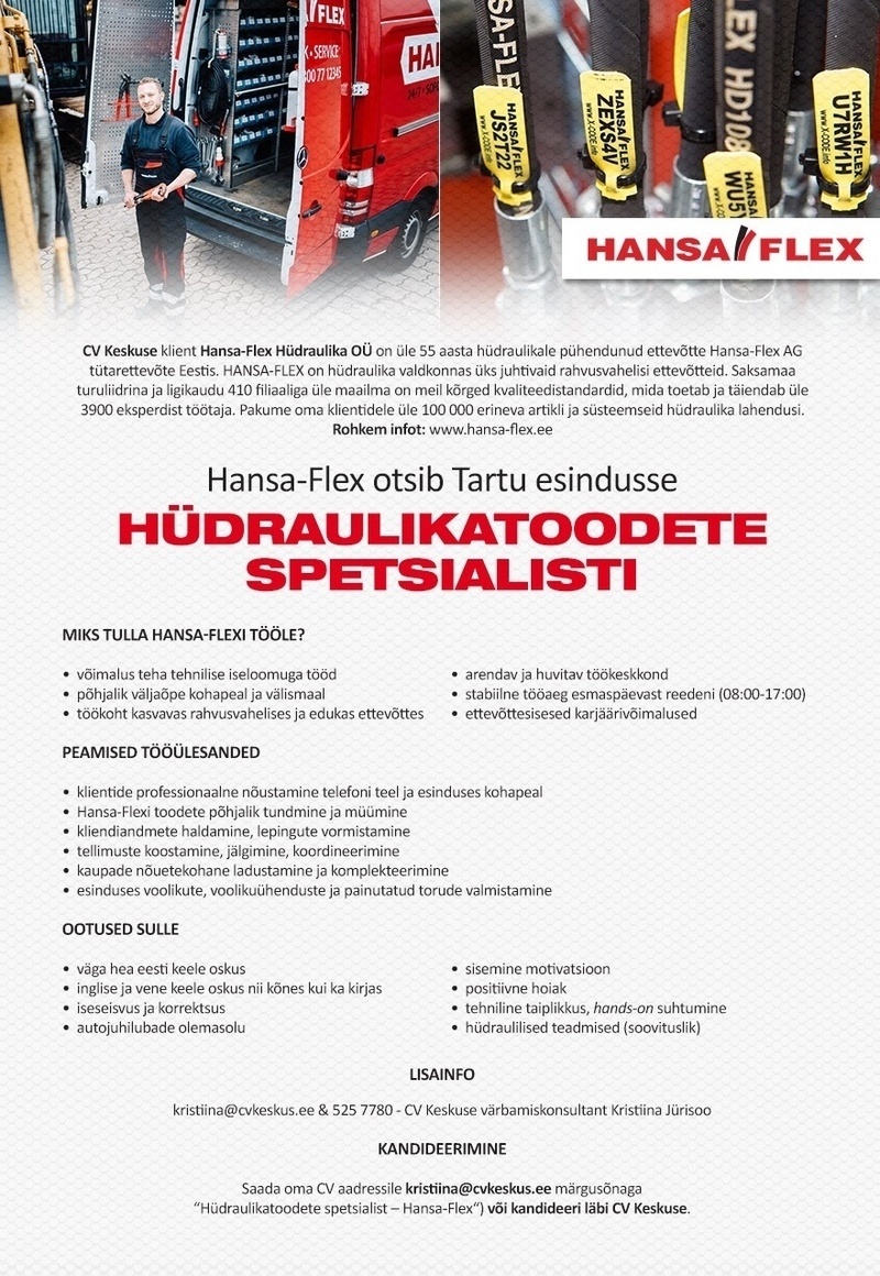 Hansa-Flex Hüdraulika OÜ Hüdraulikatoodete spetsialist (Hansa-Flex)