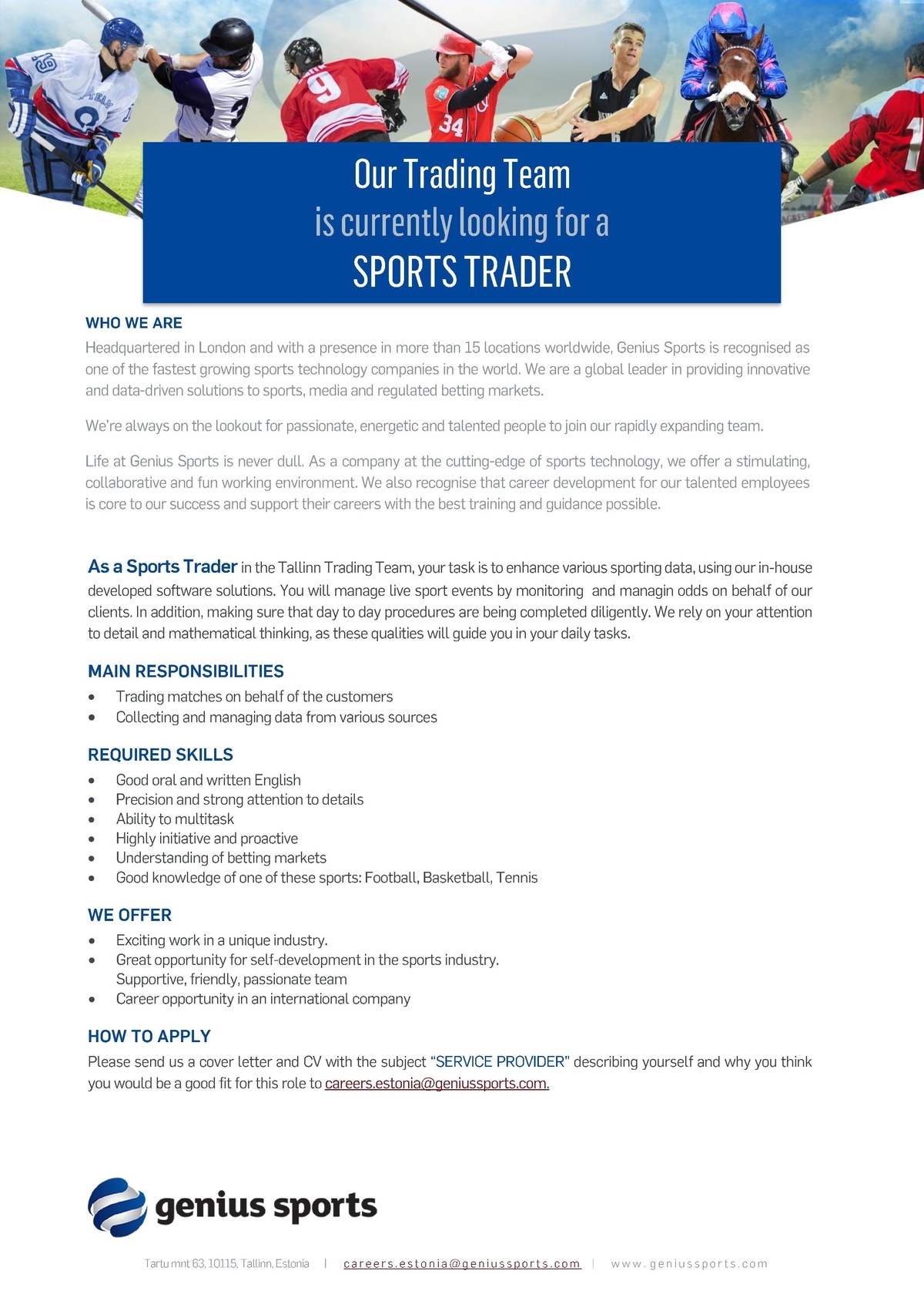 GENIUS SPORTS SERVICES EESTI OÜ SPORTS TRADER (PART-TIME)