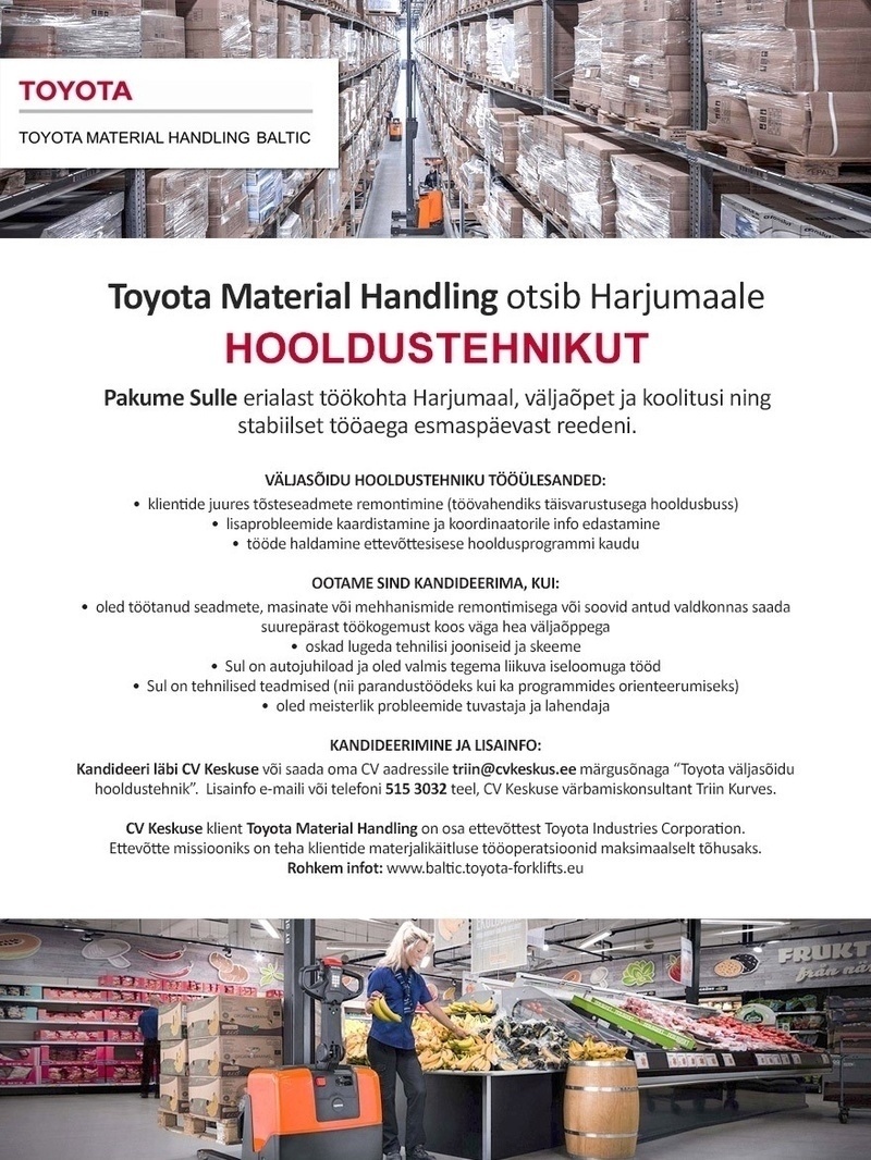 Toyota Material Handling Baltic Eesti Filiaal Hooldustehnik (Toyota Material Handling)