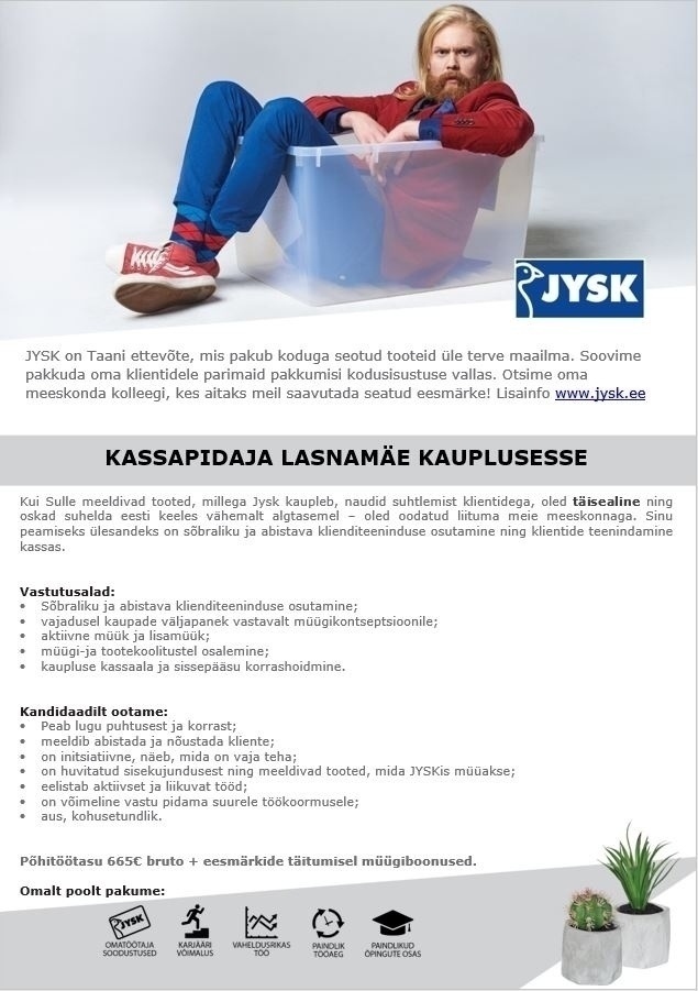 Jysk Linnen\'n Furniture OÜ Kassapidaja Lasnamäe Jyski