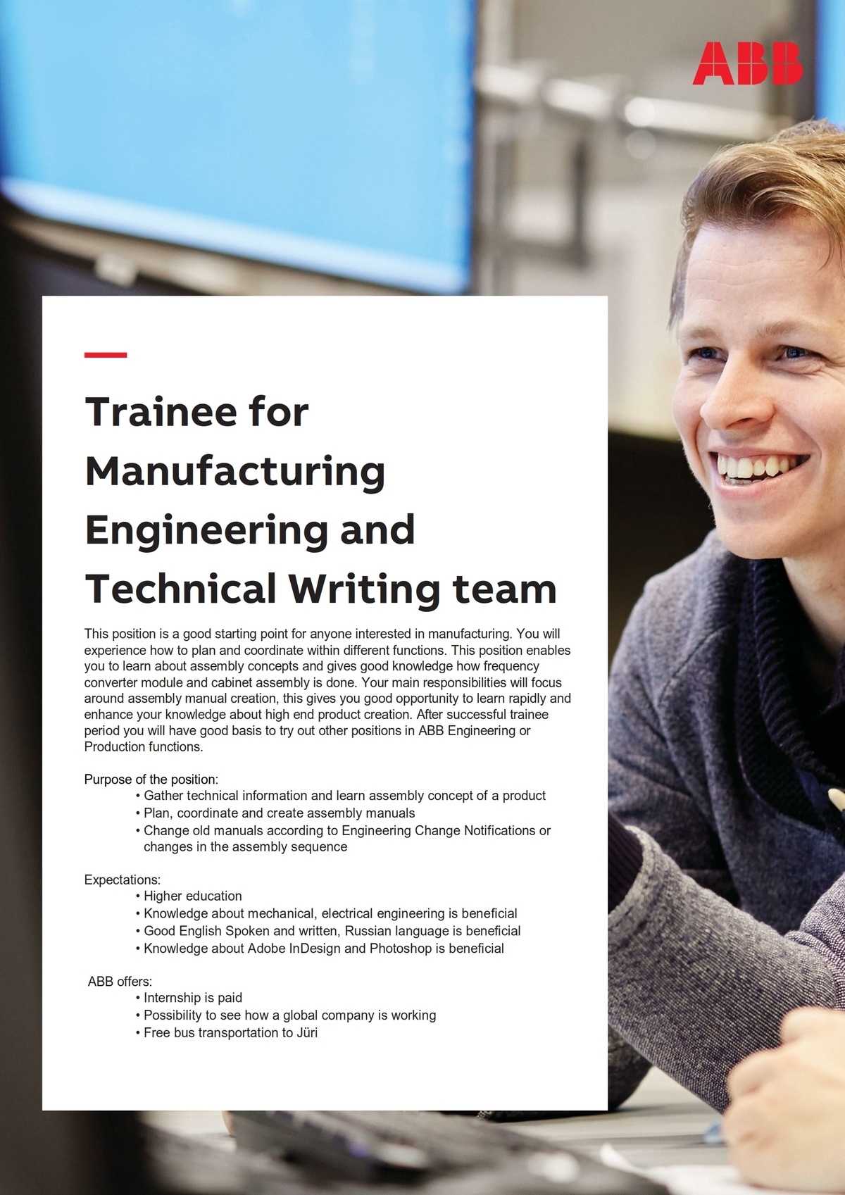 ABB AS Trainee for Manufacturing Engineering and Technical Writing team
