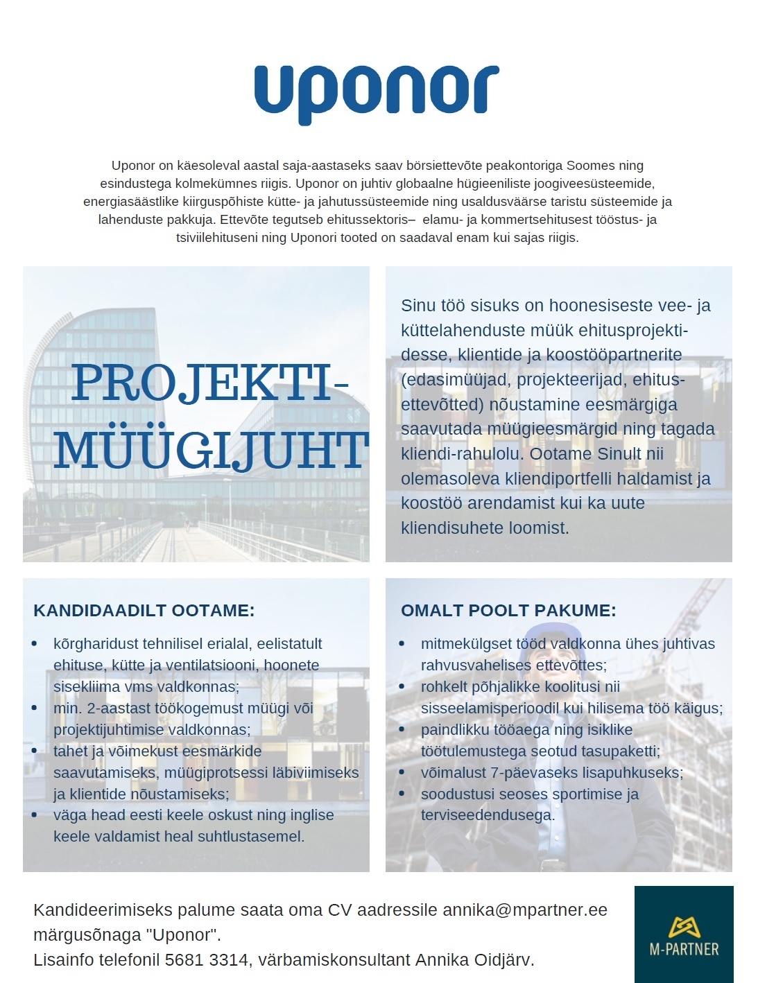 M-Partner HR OÜ Projektimüügijuht ettevõttes Uponor