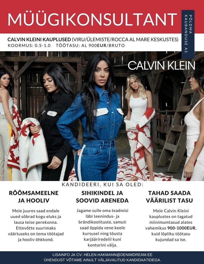 Põldma Kaubanduse AS Calvin Kleini MÜÜGIKONSULTANT!