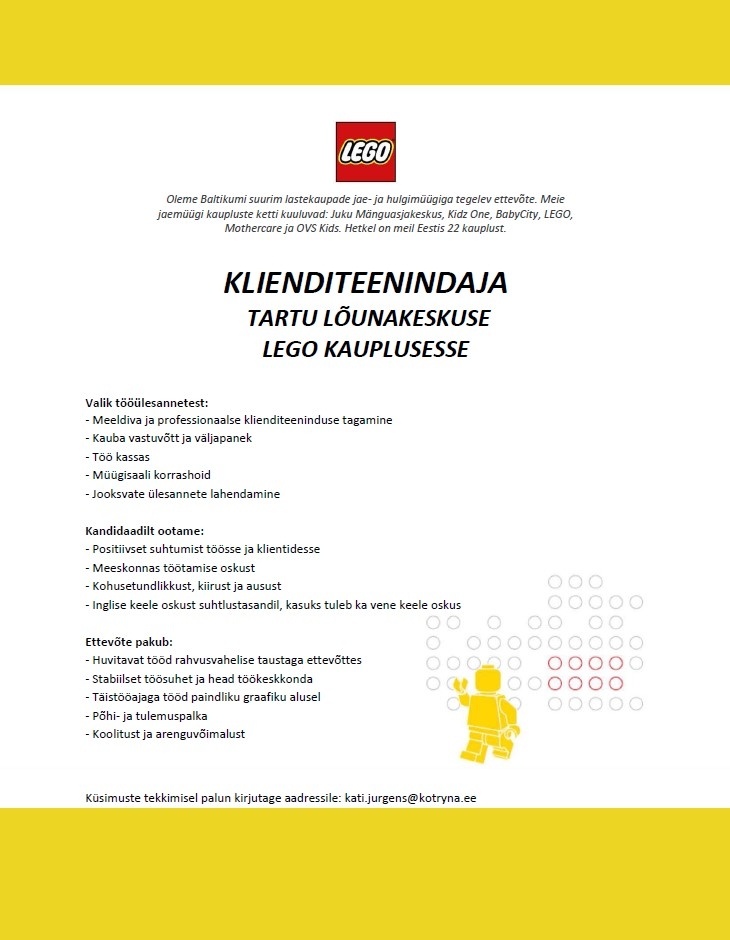 Kotryna OÜ Lõunakeskuse LEGO klienditeenindaja